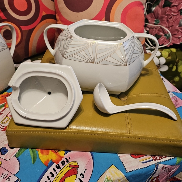 Vintage Scherzer Gold-Matic Hexagonal Soup Tureen & Ladle - Picture 2 of 5